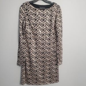 Jessica Howard Lace Sheath Black&Gold Sequin Long Sleeves Lined Dress Sz6 Formal